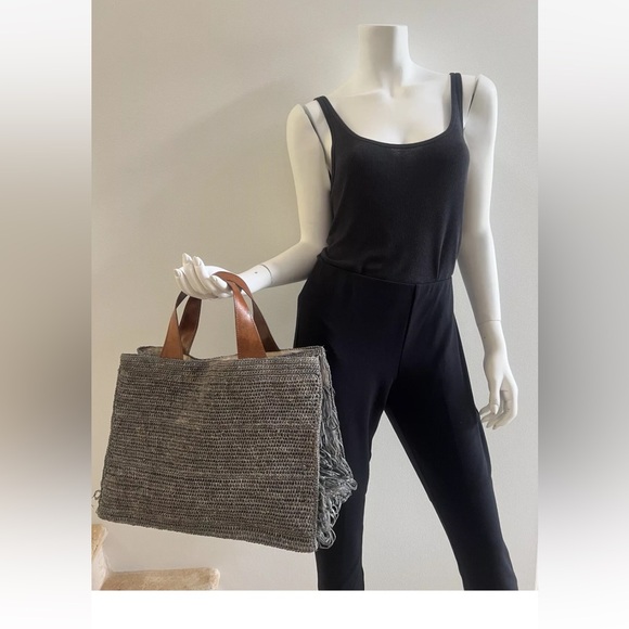 IBELIV Raffia Straw Onja Tote Bag Handbag, Grey - Picture 2 of 15